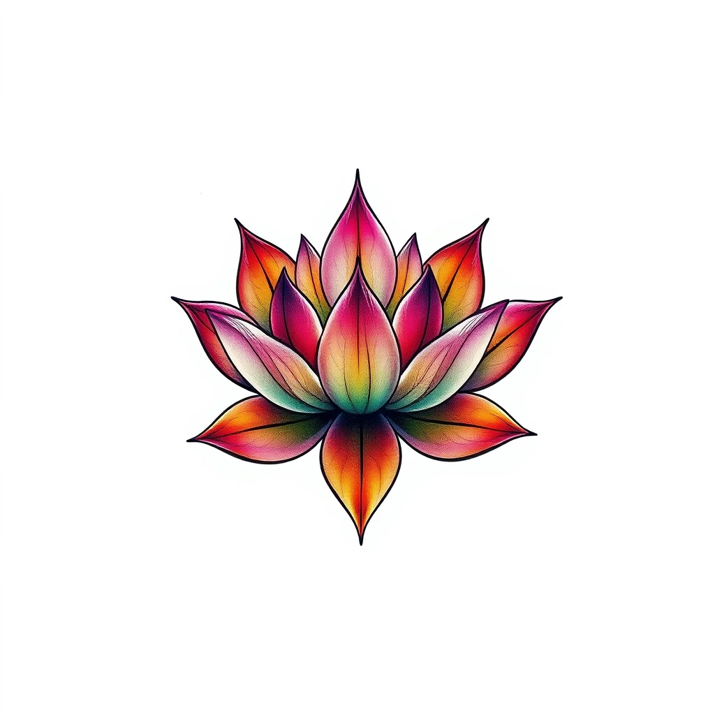 Colorful Lotus flower tattoo with vibrant petals