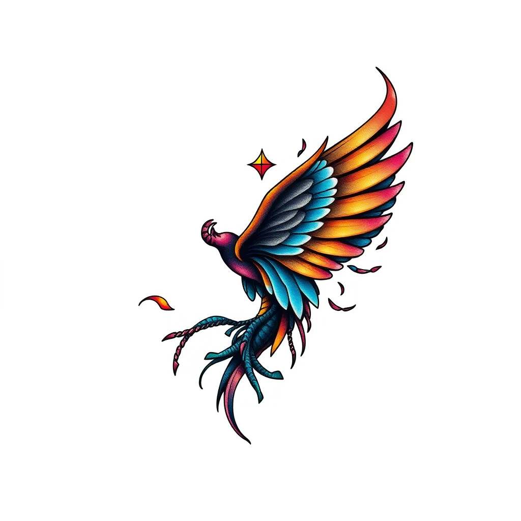 Colorful Halcyon tattoo of a phoenix