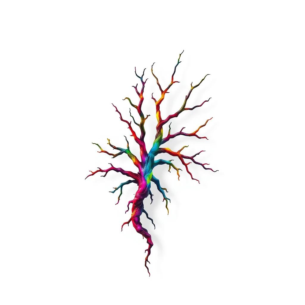 Colorful dendrite tattoo resembling branching neurons