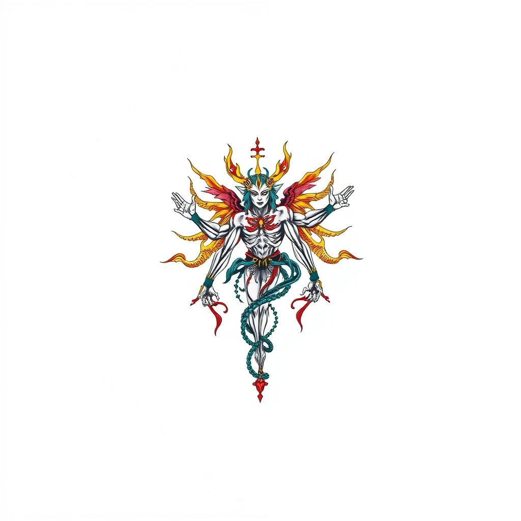 Colorful Demiurge tattoo with intricate details