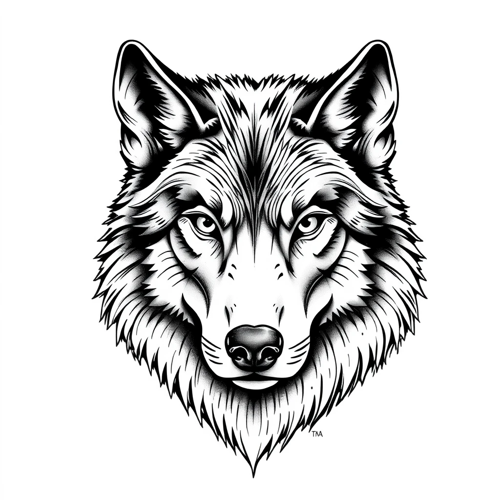 Tattoo of a Wolf in realistic style, black and white