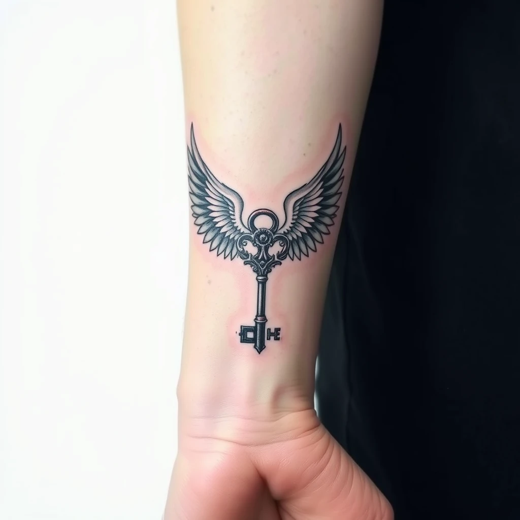 Winged key tattoo