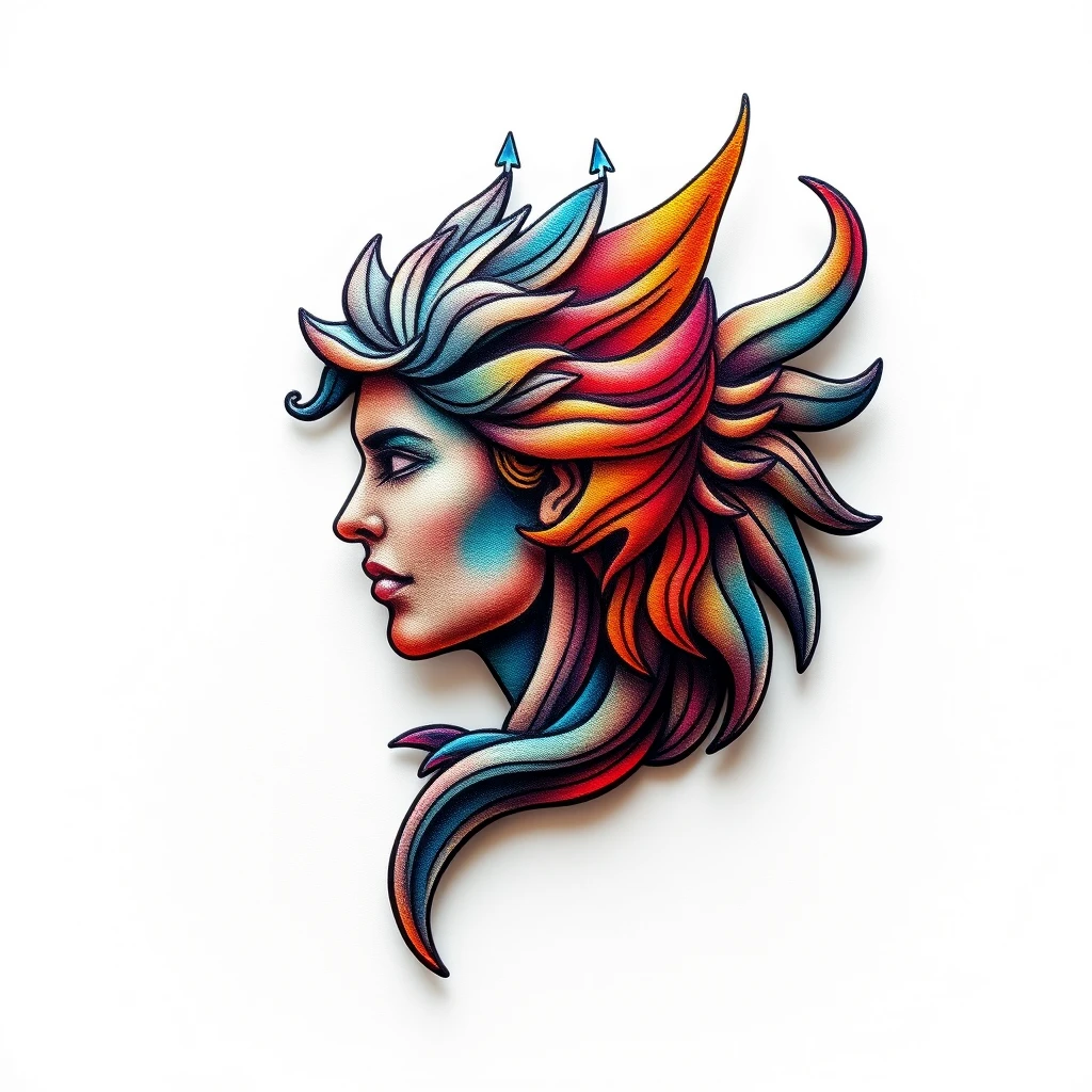 Colorful Mercury tattoo with dynamic design