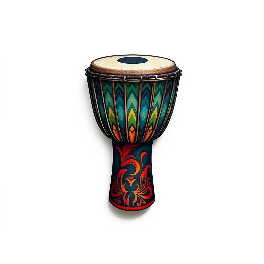 Colorful Djembe tattoo design with intricate patterns