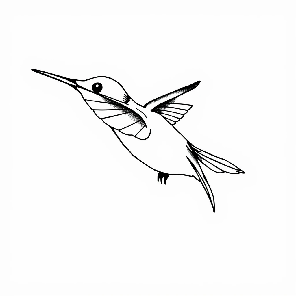 Tattoo of a small hummingbird, minimalist style, black and white