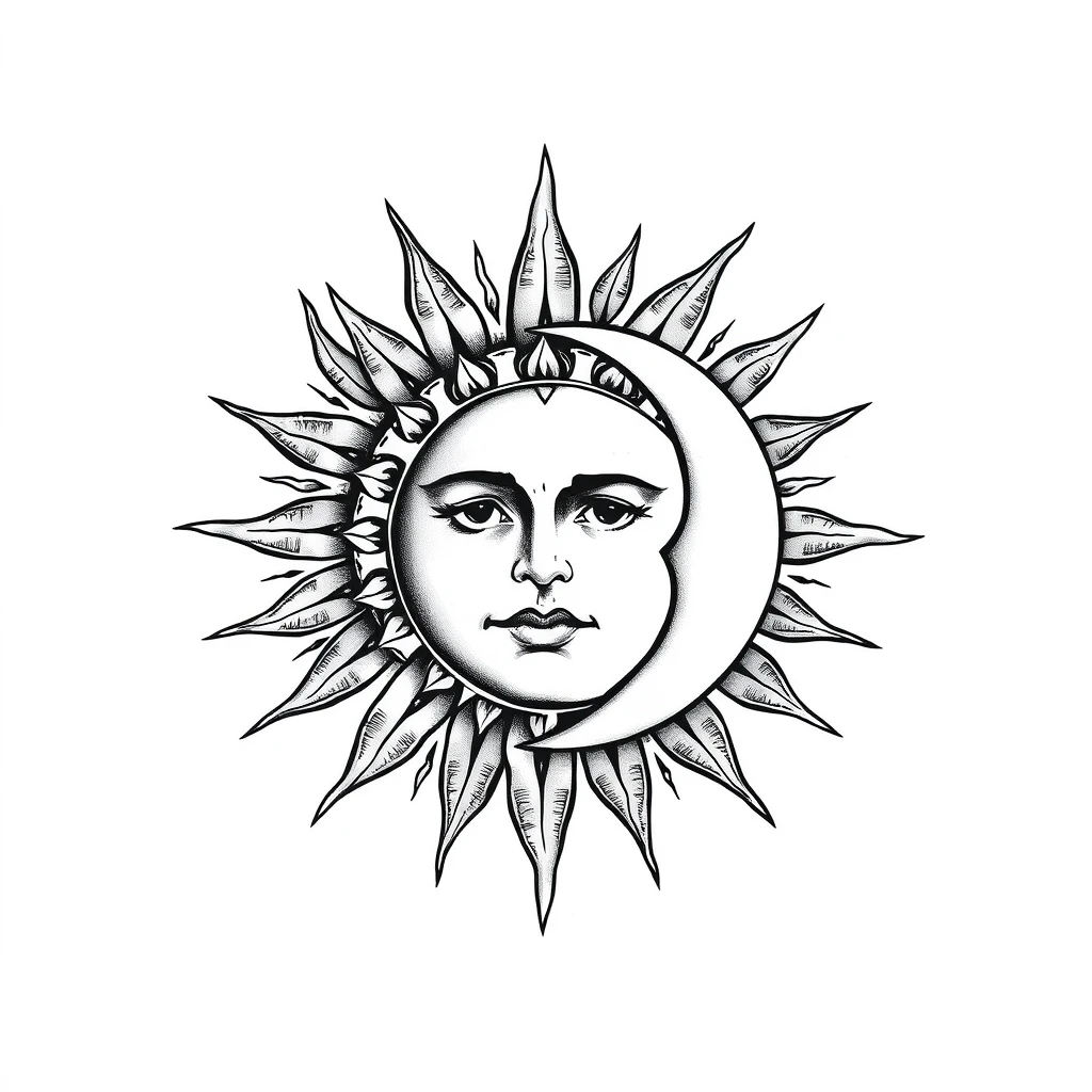 Sun and moon tattoo