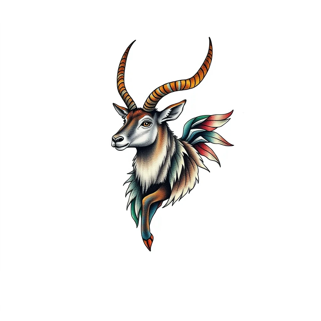 Ibex tattoo with vibrant colors and details