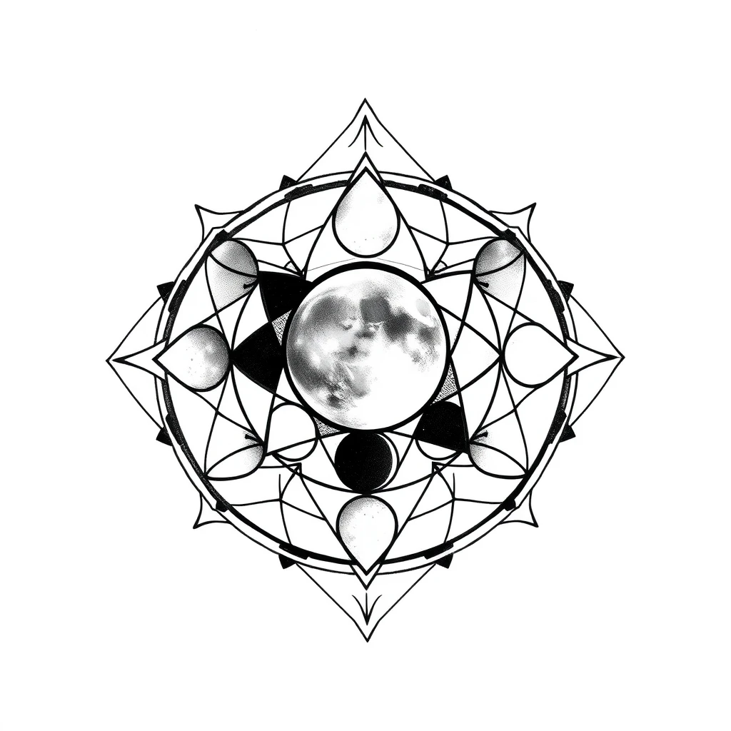 Tattoo of Moon phases in geometric black and white