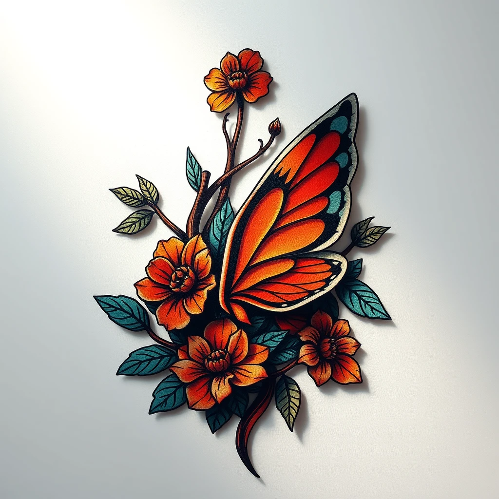 Colorful old-school style nature tattoo design