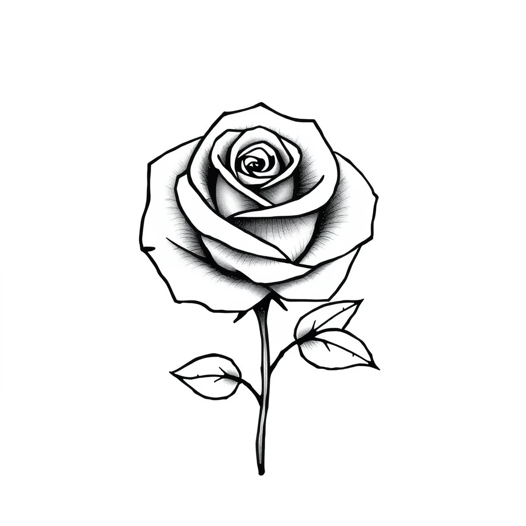 Tattoo of a rose in minimalist black and white