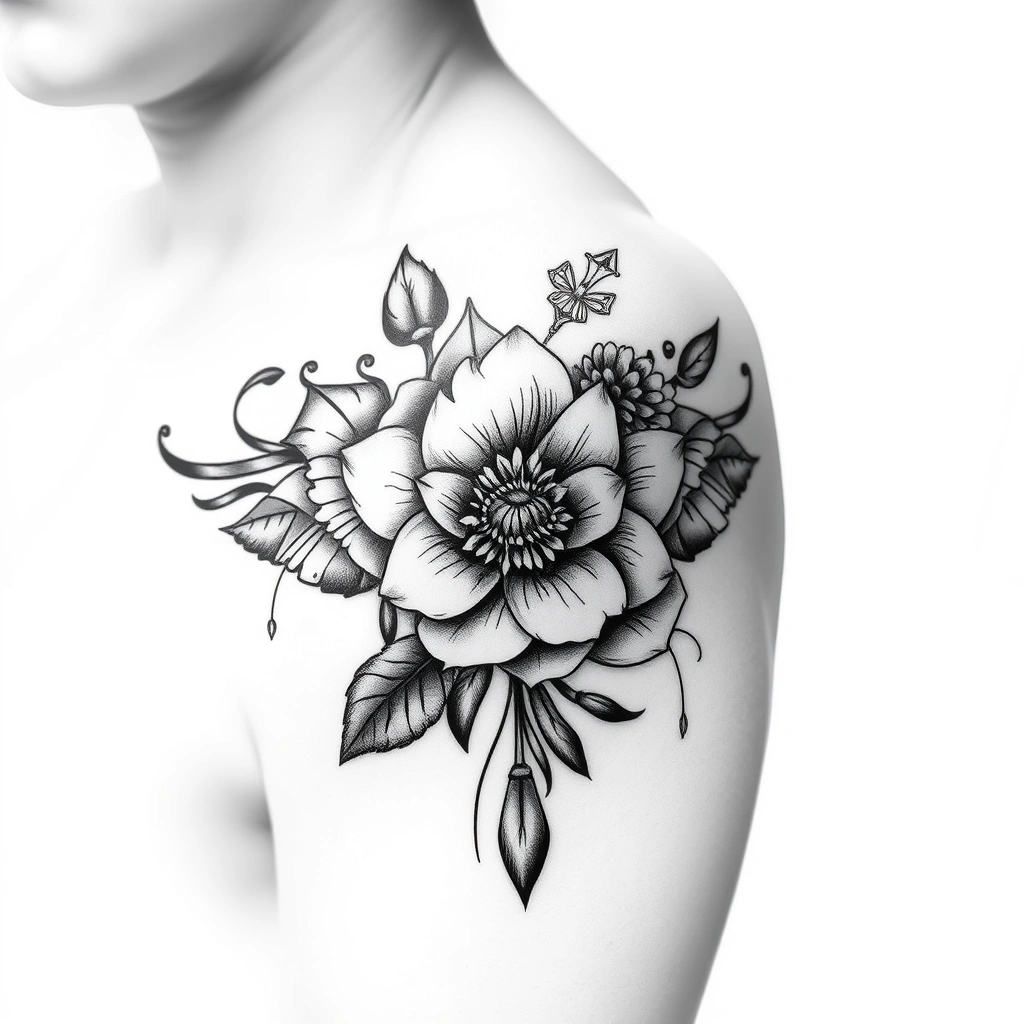 Tattoo design of memento in realistic style, black and white