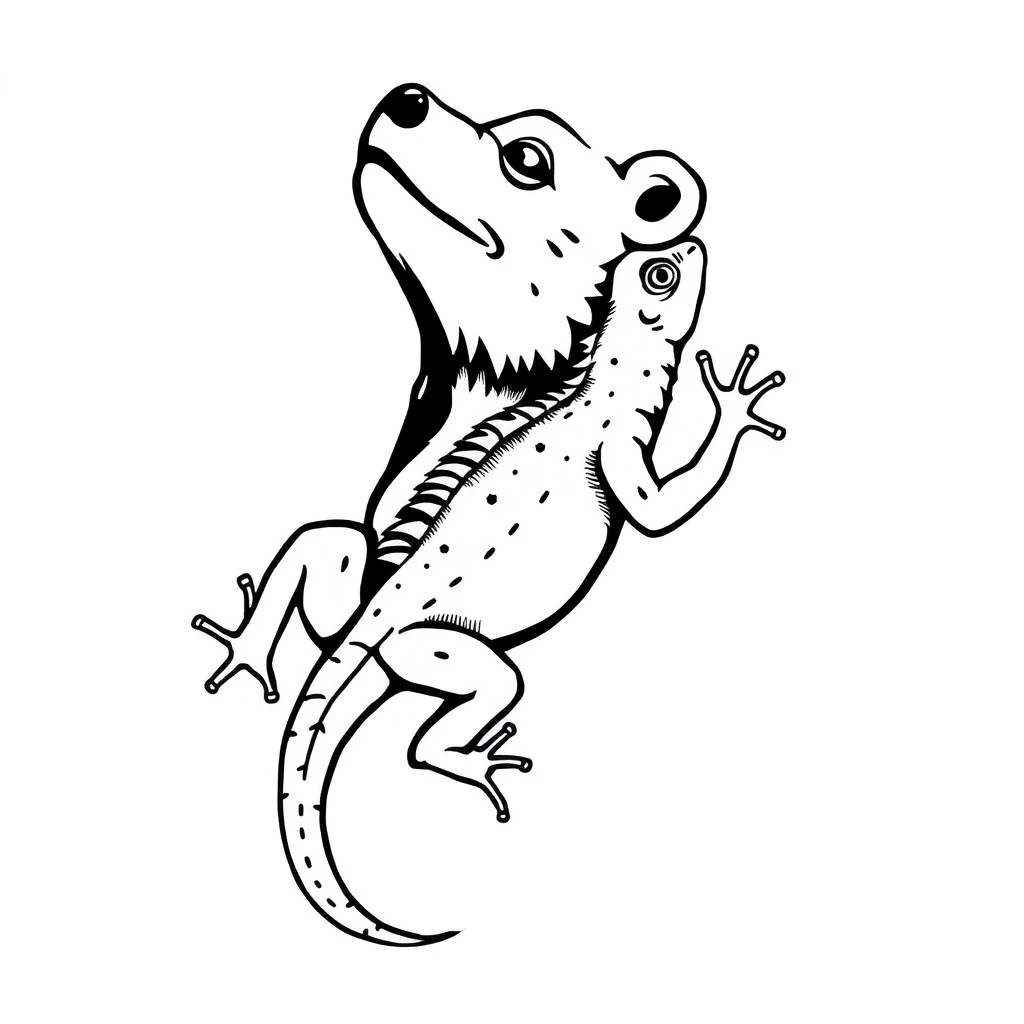 Tattoo design of lizard with bear, Minimalist, Black and white