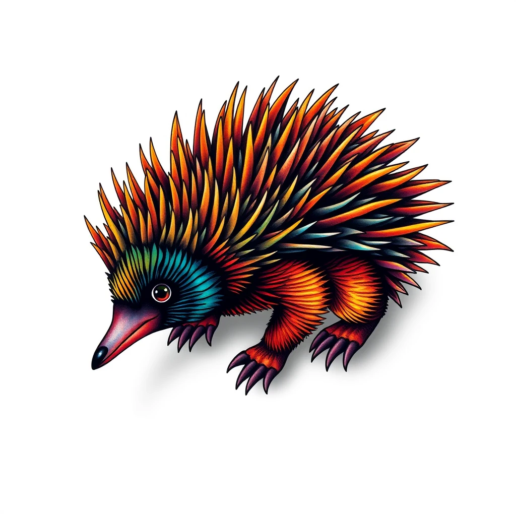 Colorful Echidna tattoo with vibrant spines