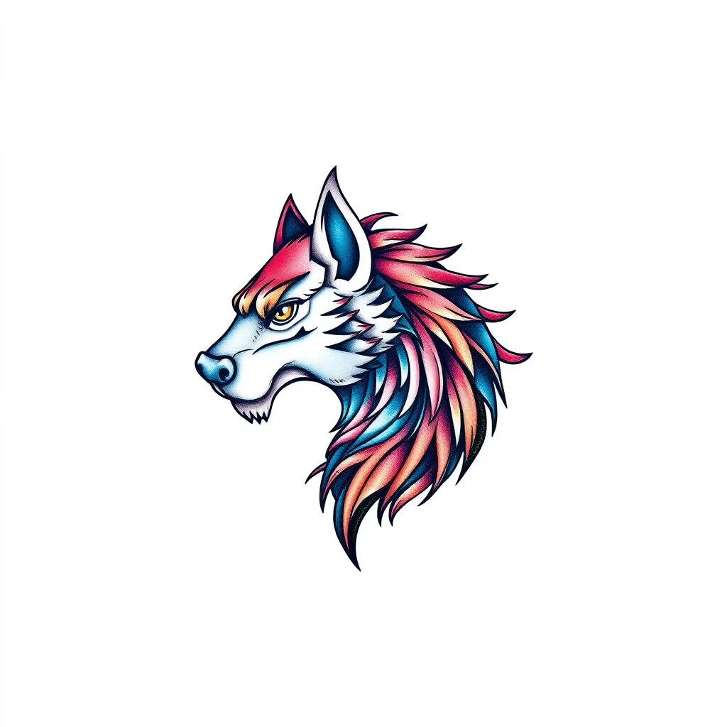 Vibrant Fjord tattoo of a wolf's head