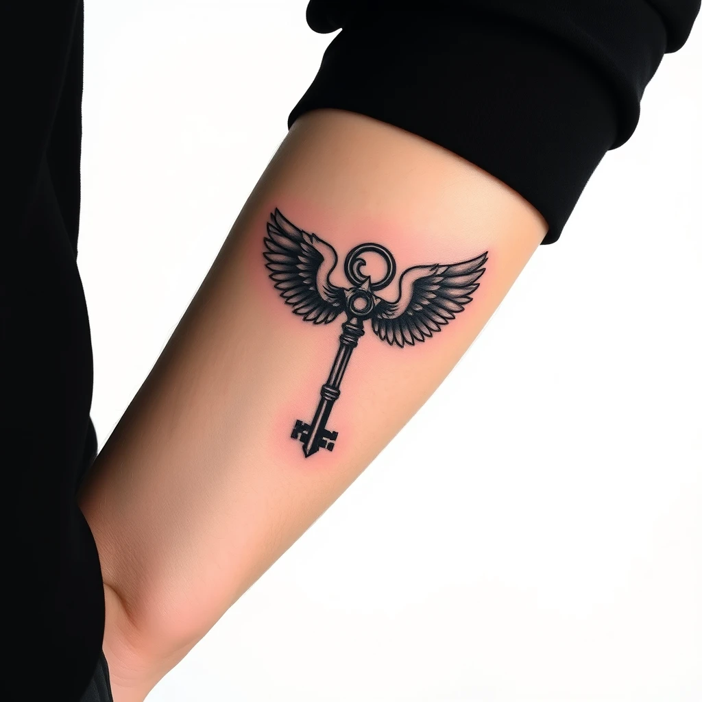 Winged key tattoo