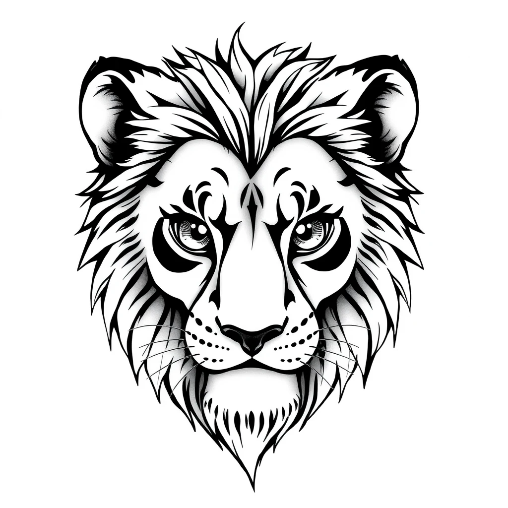 Tattoo of Lion in Anime style, black and white