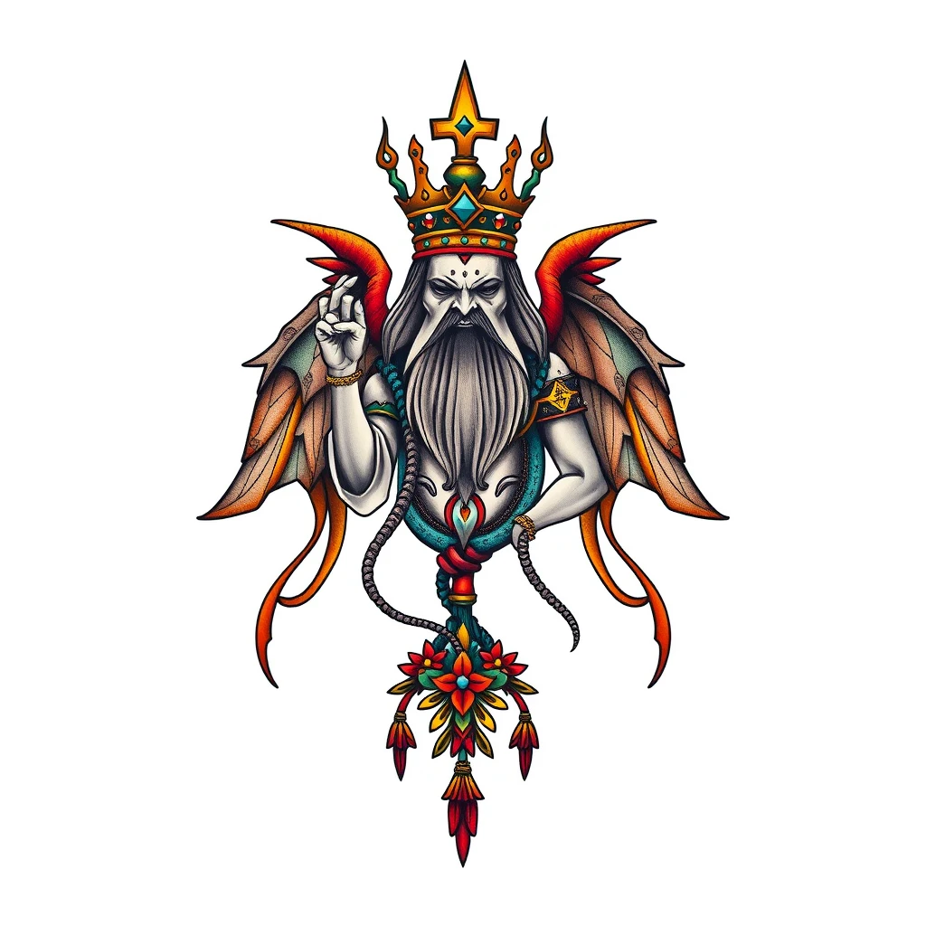 Colorful Hierophant tattoo with ornate details