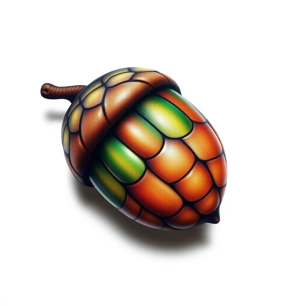 Vibrant acorn tattoo with colorful details