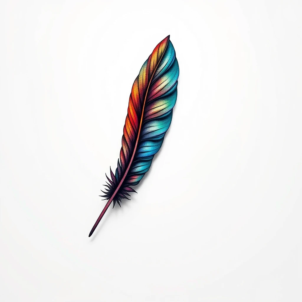 Colorful feather tattoo with vibrant hues