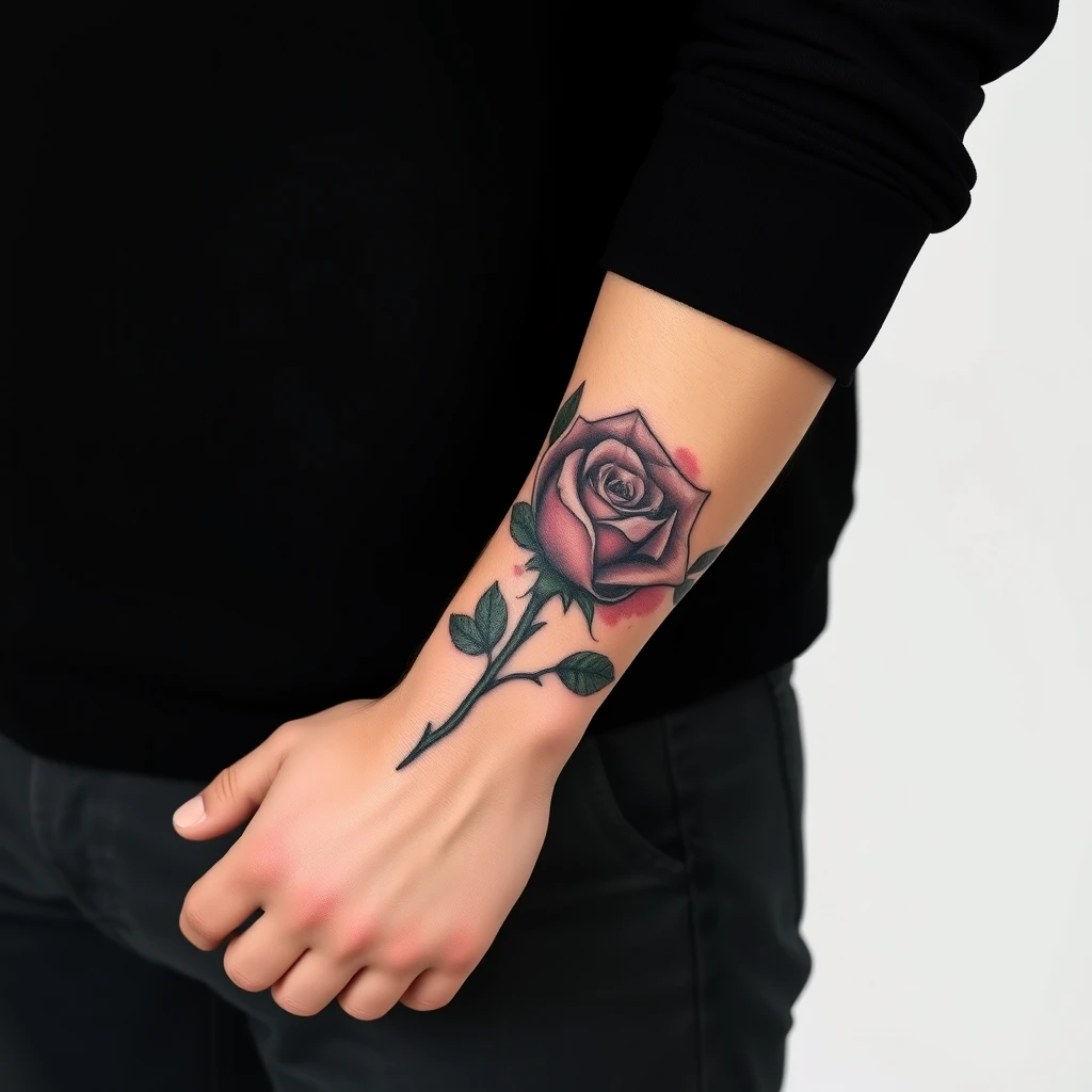 Rose tattoo on forearm