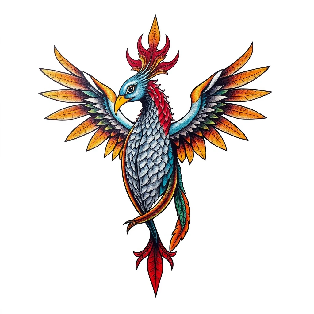 Colorful Harpy tattoo with vibrant feather details