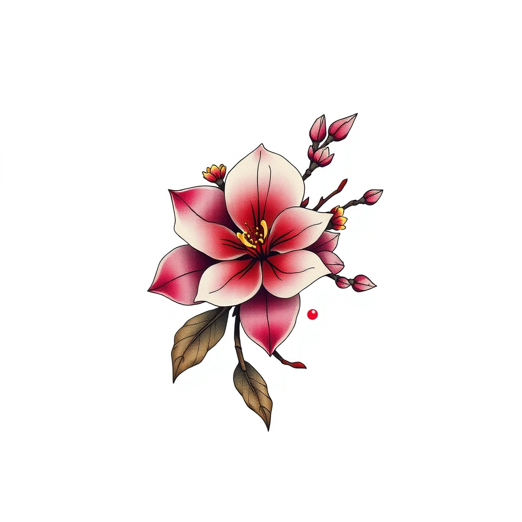 Colorful Sakura tattoo with pink flower design