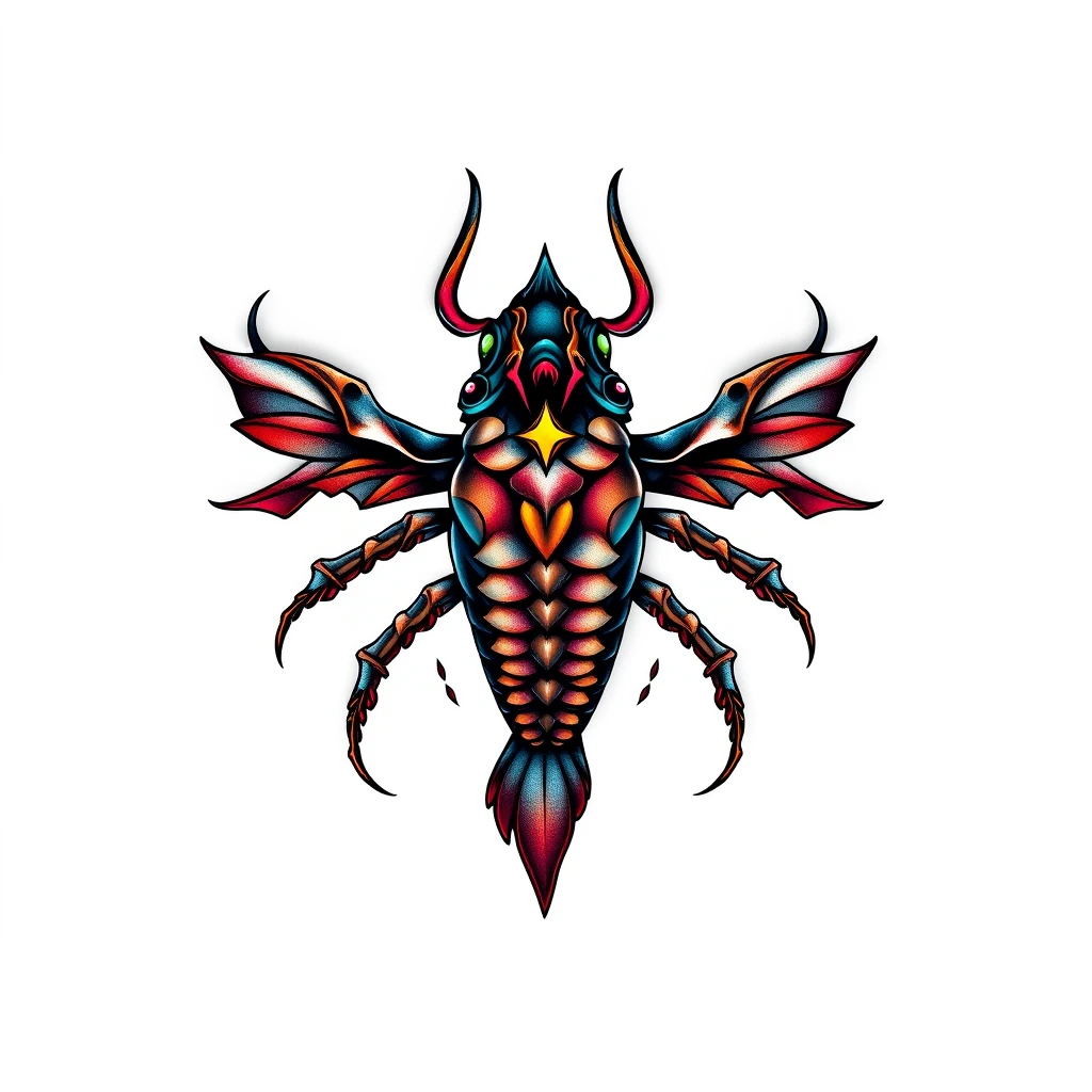 Abyssal tattoo featuring a vibrant creature design.