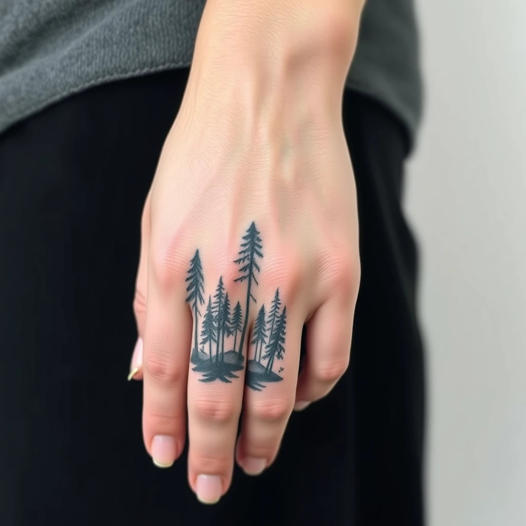 Forest tattoo on fingers