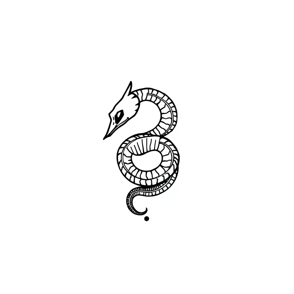 Tattoo of small Ouroboros in minimalist style, black and white