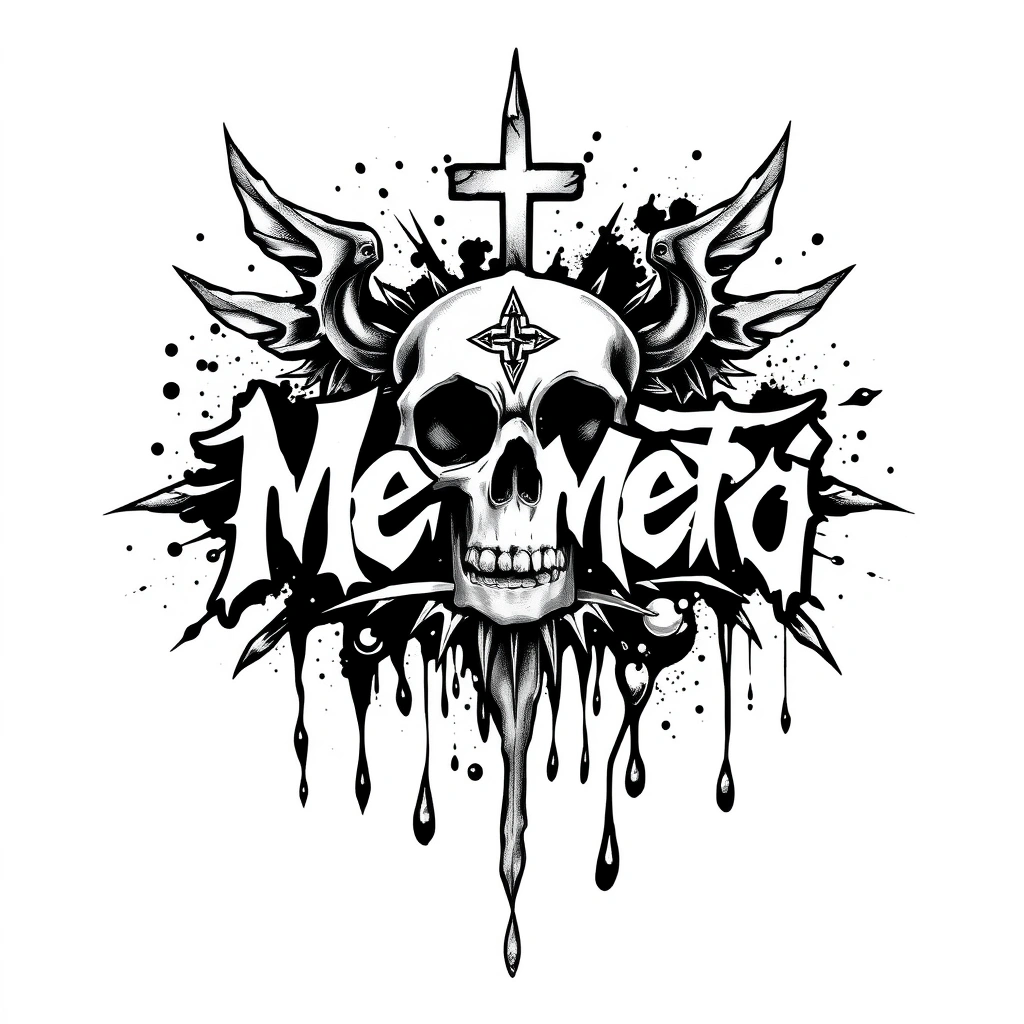 Tattoo design of memento mori in graffiti style, black and white