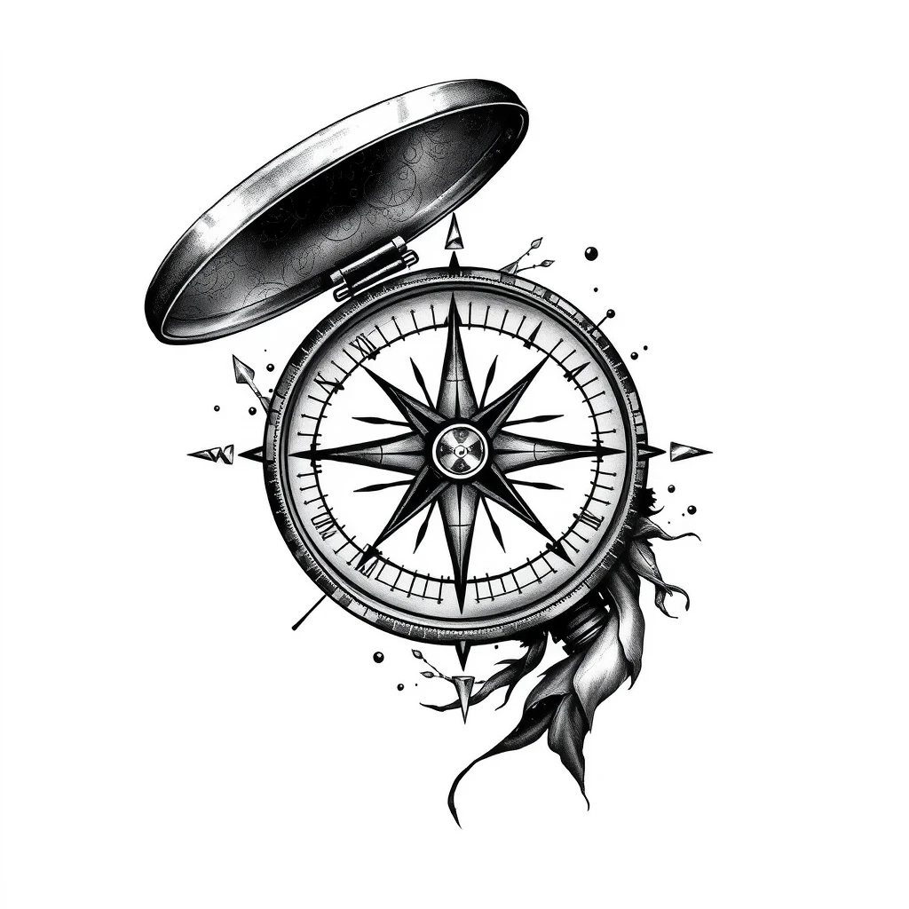 Tattoo of Compass in black and white