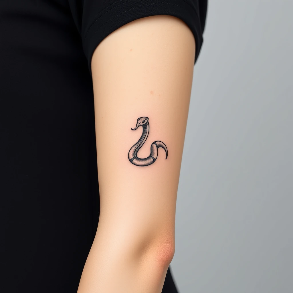 Colorful Minimalist snake tattoo on women's tricep.