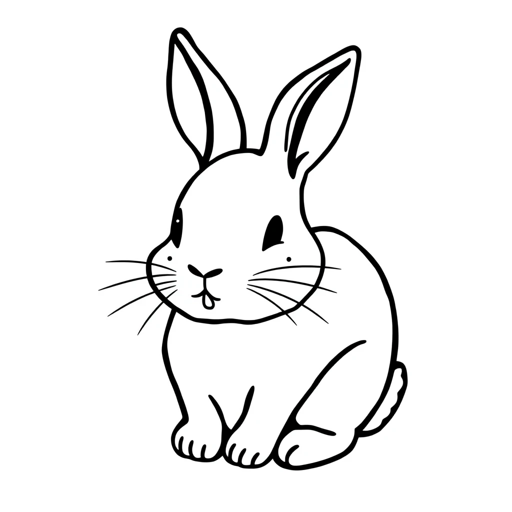 Tattoo of a happy rabbit, Minimalist, Black and white