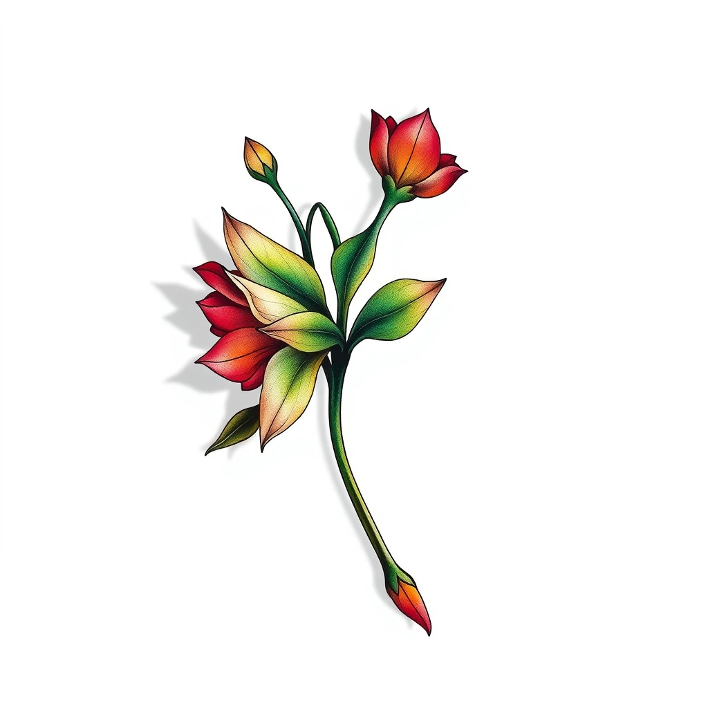 Colorful Asphodel tattoo with vibrant flowers