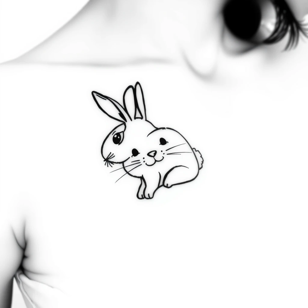 Tattoo of happy rabbit in minimalist style