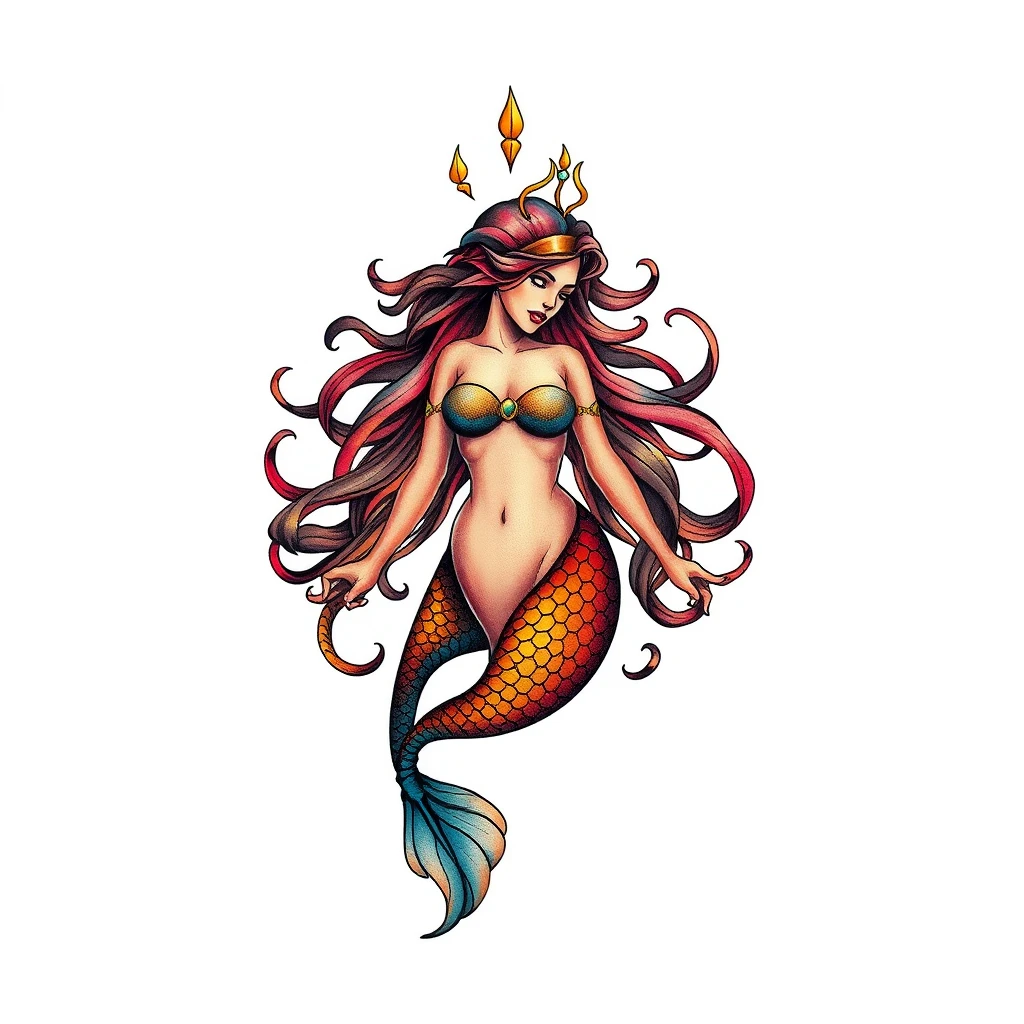 Colorful Nereids tattoo of a mermaid