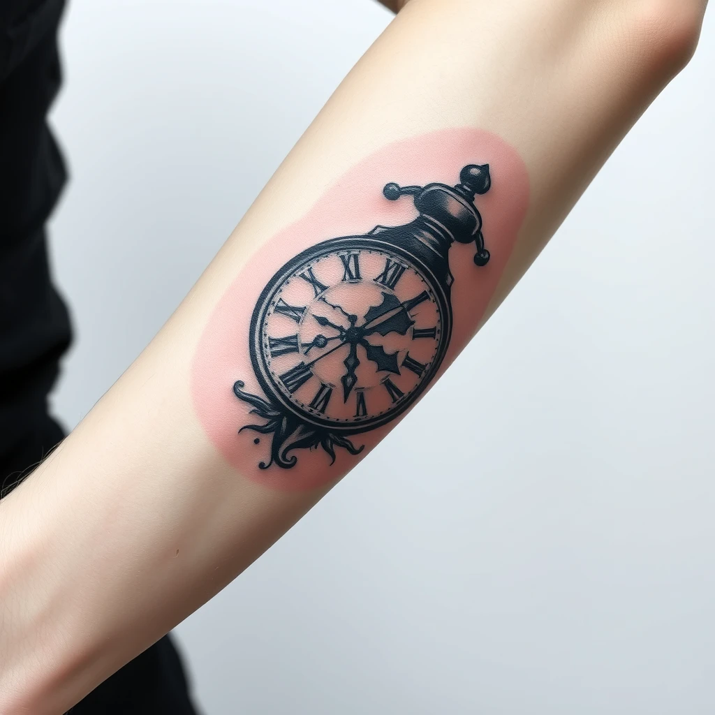 Broken clock tattoo