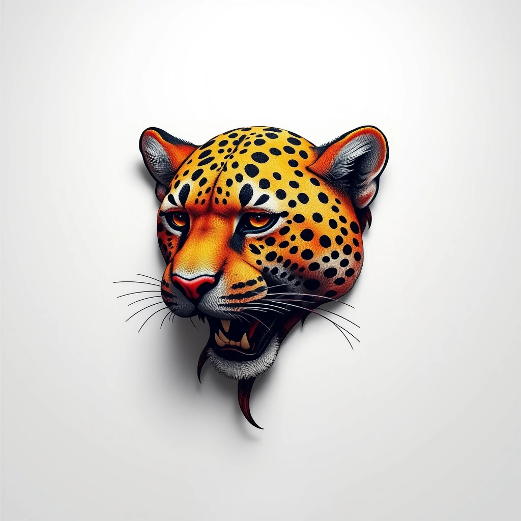 Vibrant cheetah tattoo with intense colors