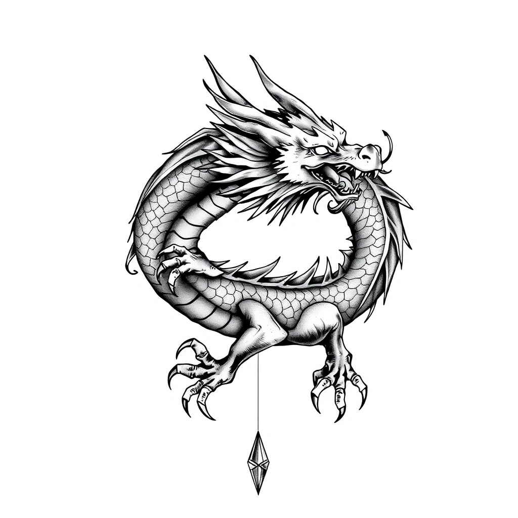 Realistic black and white dragon tattoo design