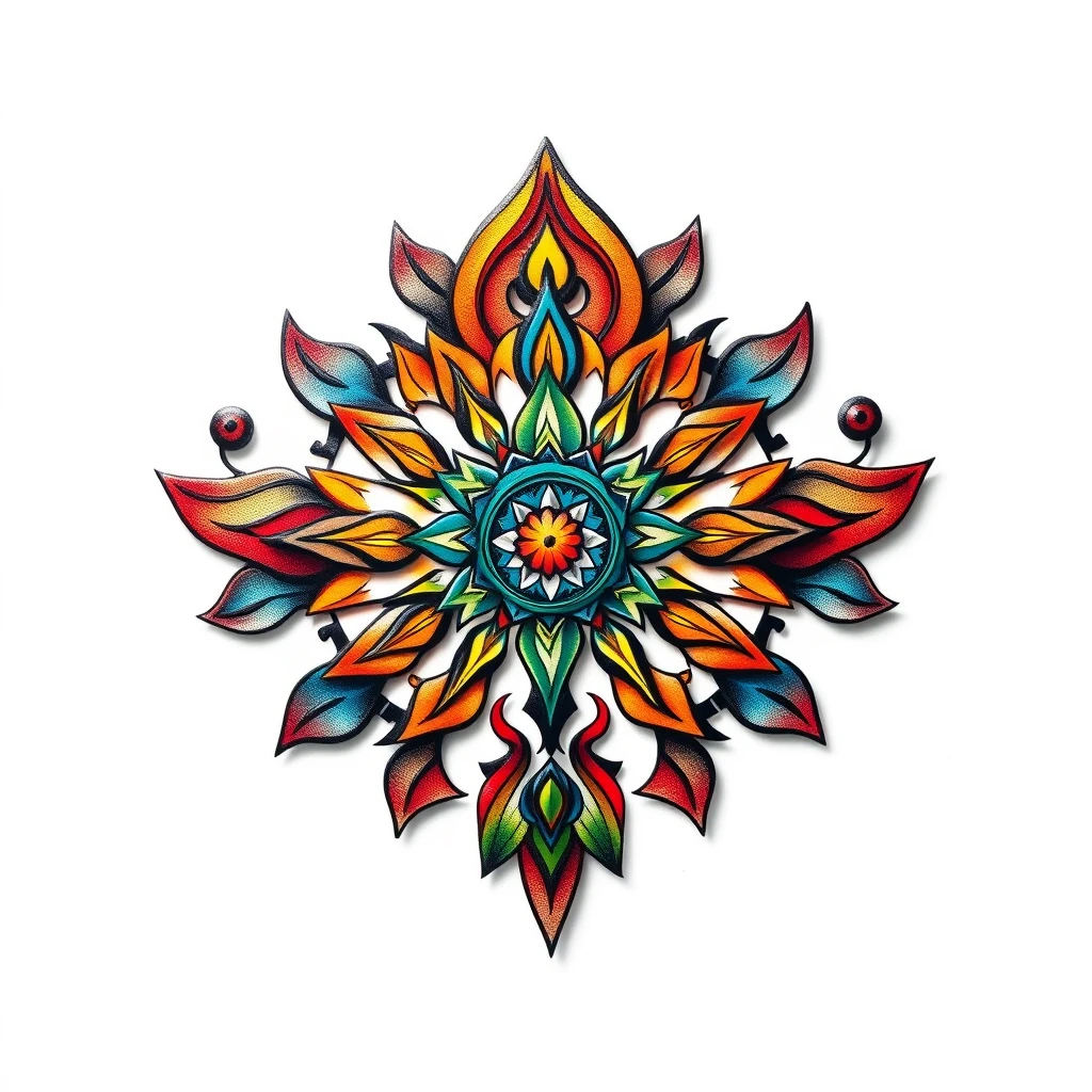 Vibrant Prana tattoo with intricate mandala design