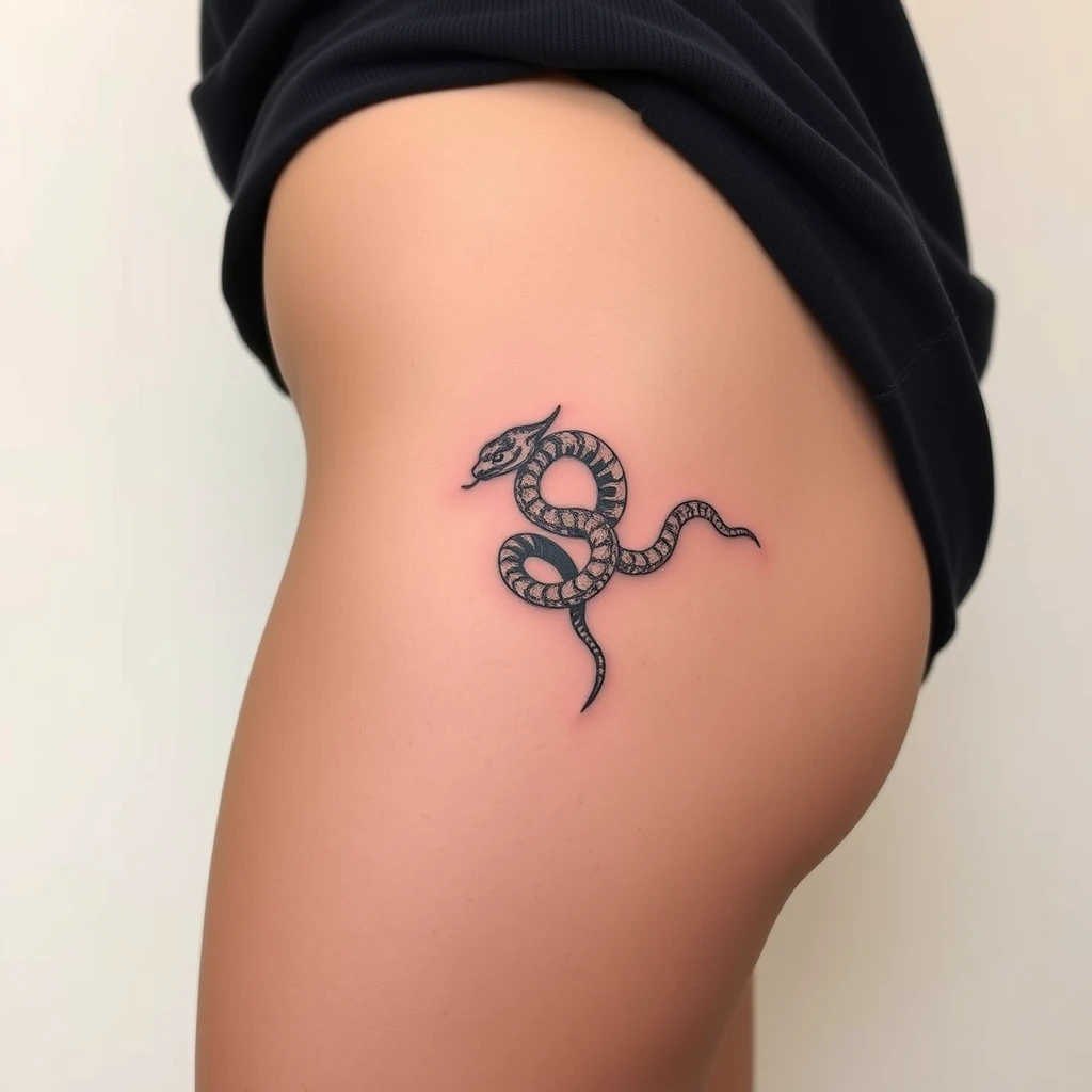 Colorful minimalist snake tattoo on hip