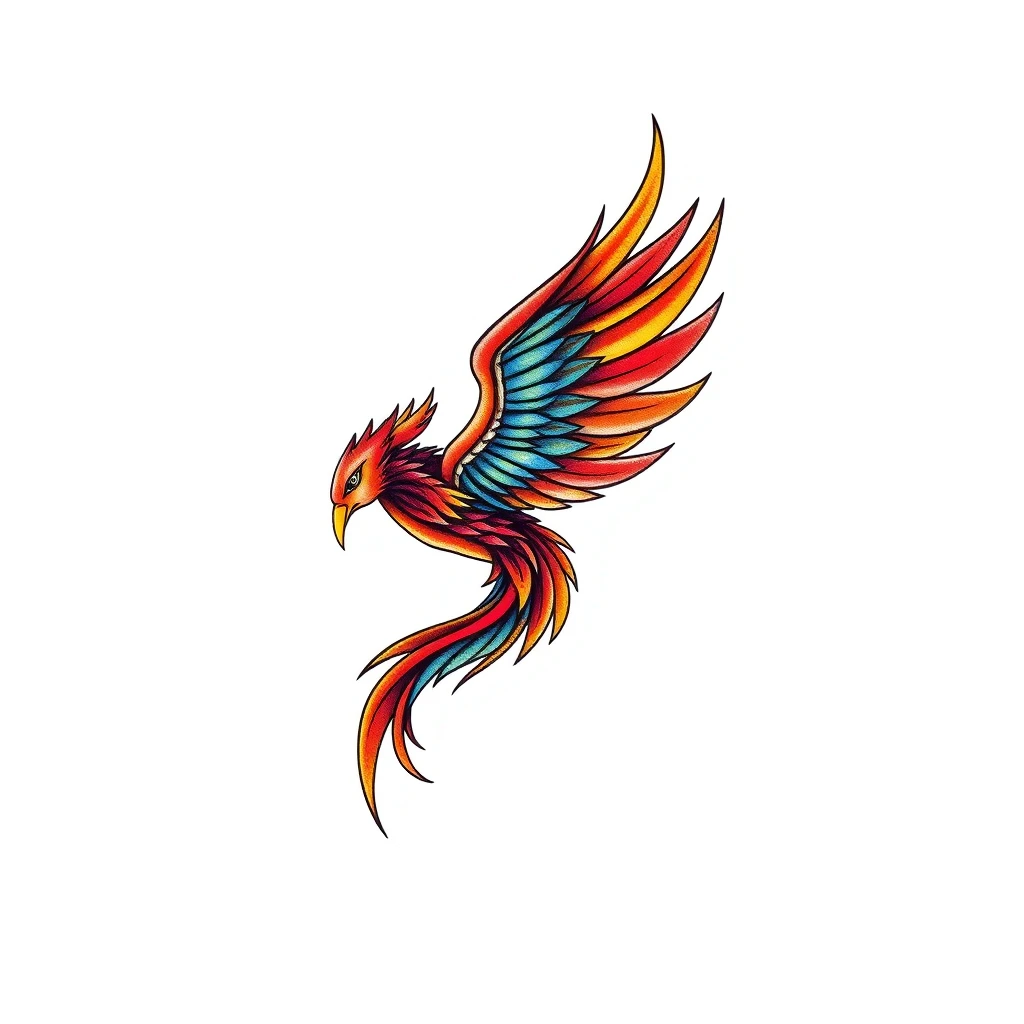 Colorful Firebird tattoo with vibrant feathers