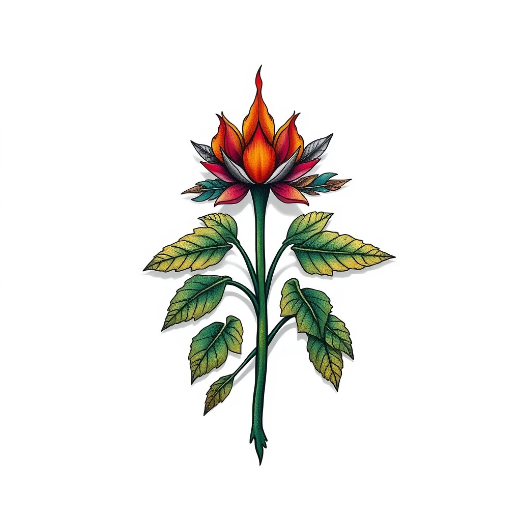 Vibrant Hemlock tattoo featuring a colorful flower