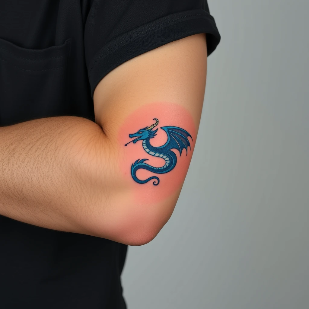 Colorful 3D blue dragon tattoo on armpit