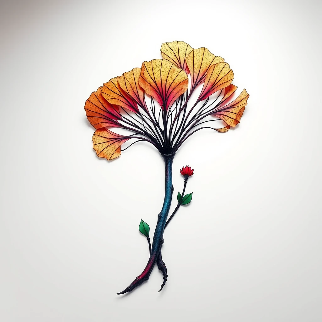 Vibrant Ginkgo tattoo with colorful leaves