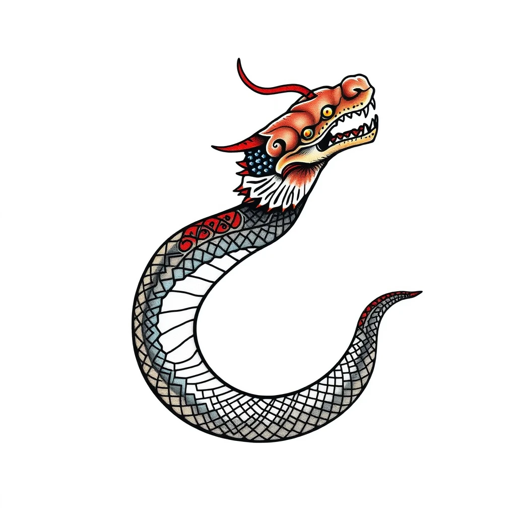 Colorful Naga tattoo with intricate detailing