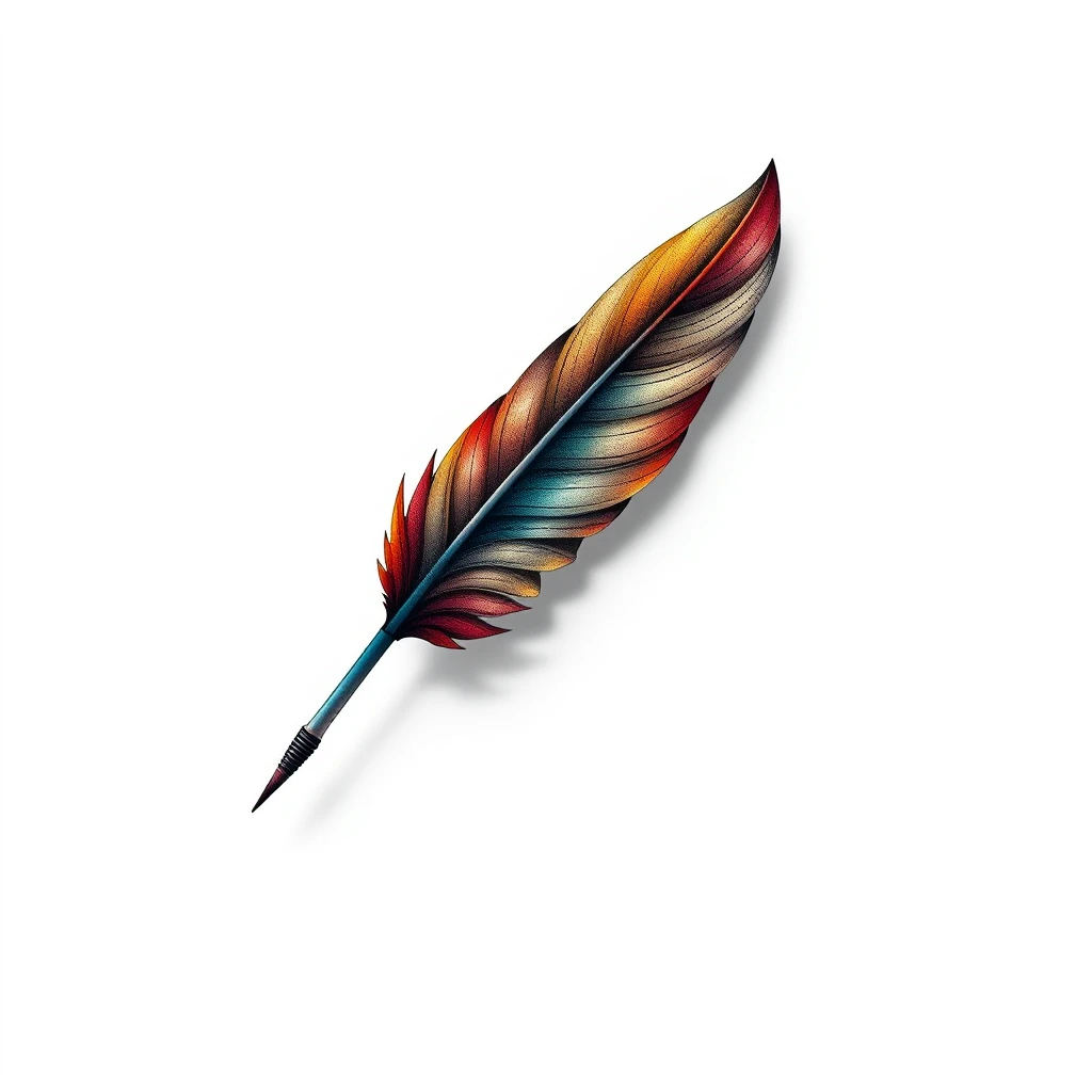 Colorful Quill tattoo with vibrant feathers