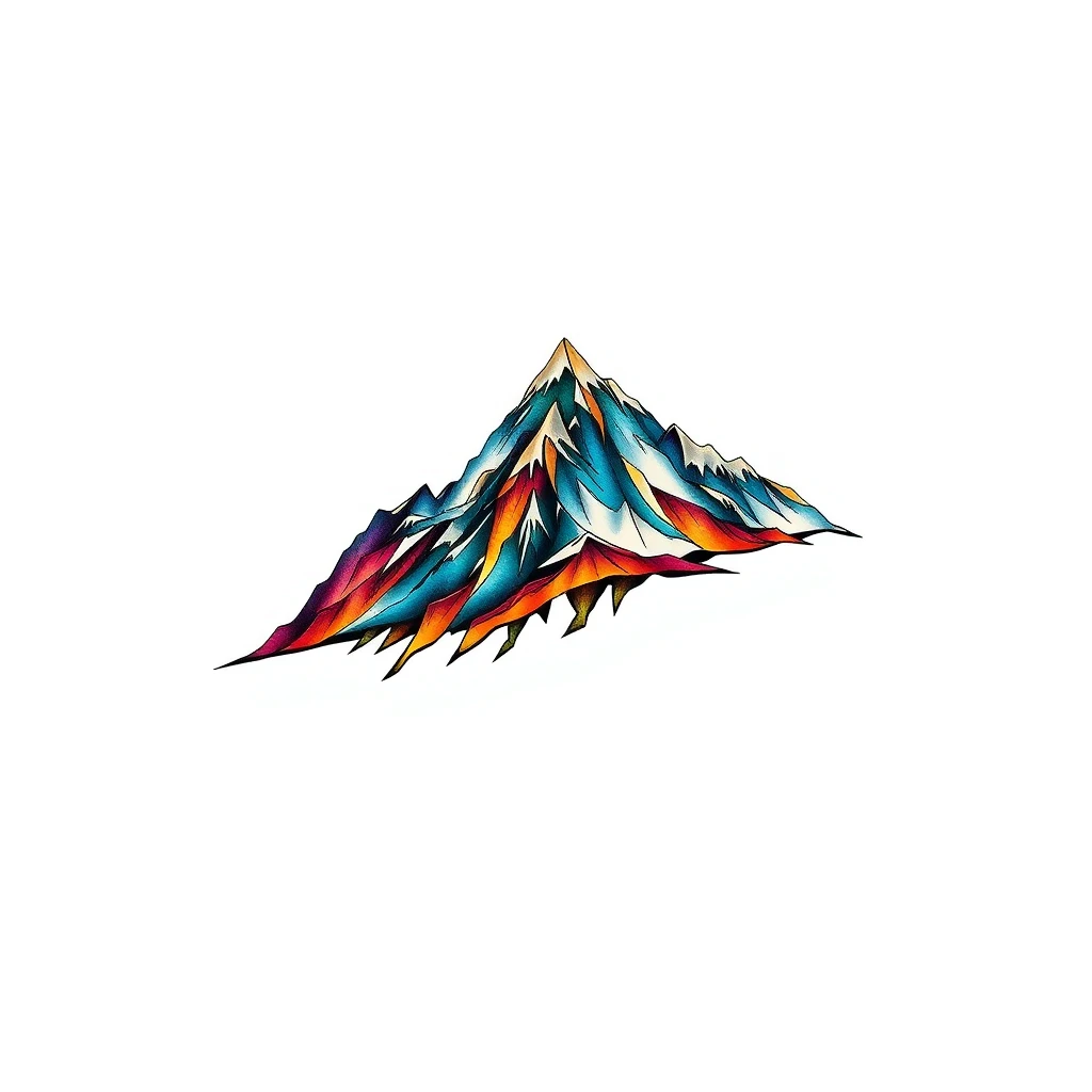 Colorful Avalanche tattoo featuring mountains and peaks