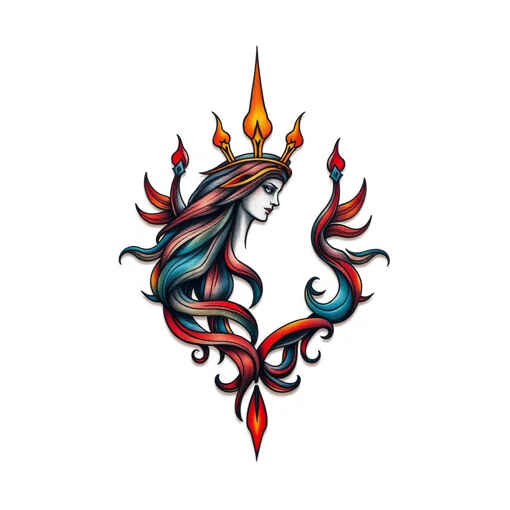 Colorful Hestia tattoo with flames design