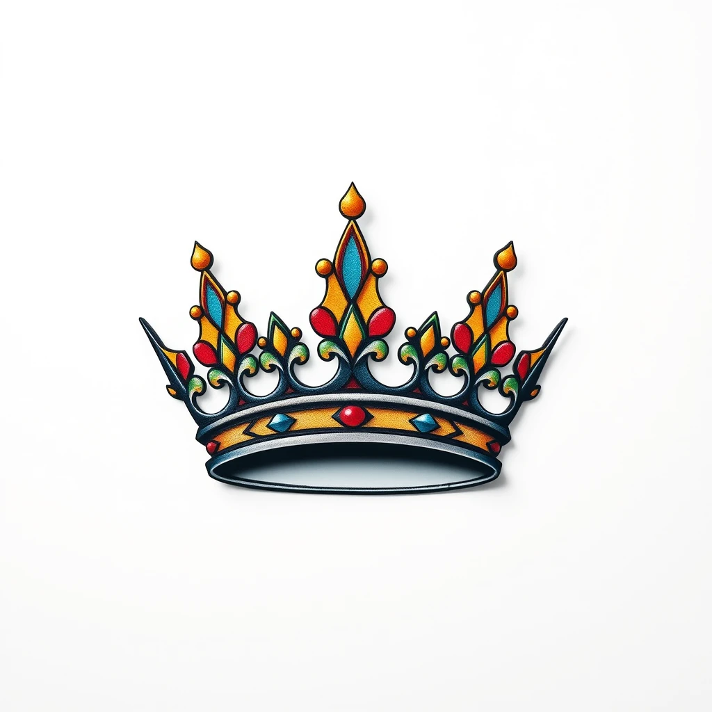 Colorful crown tattoo with intricate designs